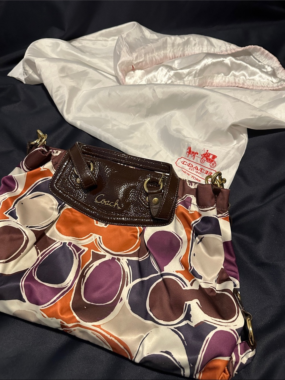 Coach Multicolor Satin Circle-Print Shoulder Bag - Purple/Orange/Brown/Cream